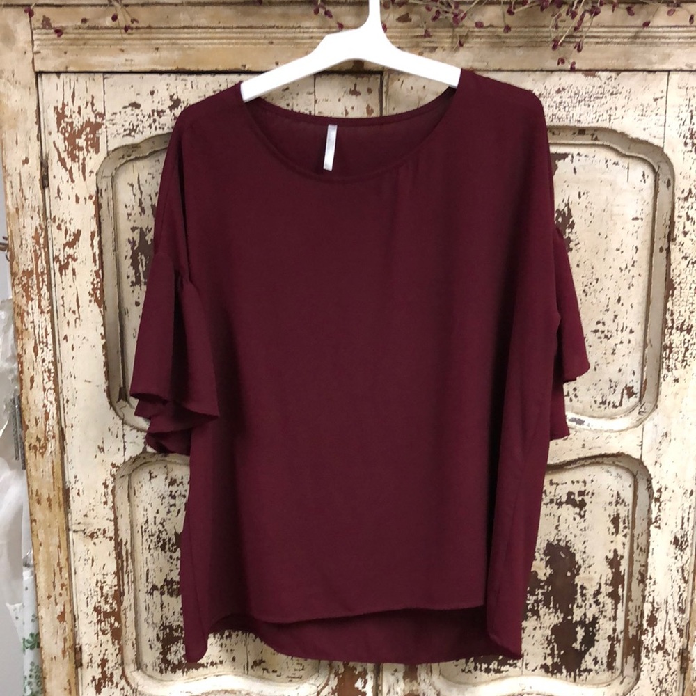 L Red Lolly Ballooned Sleeved Blouse